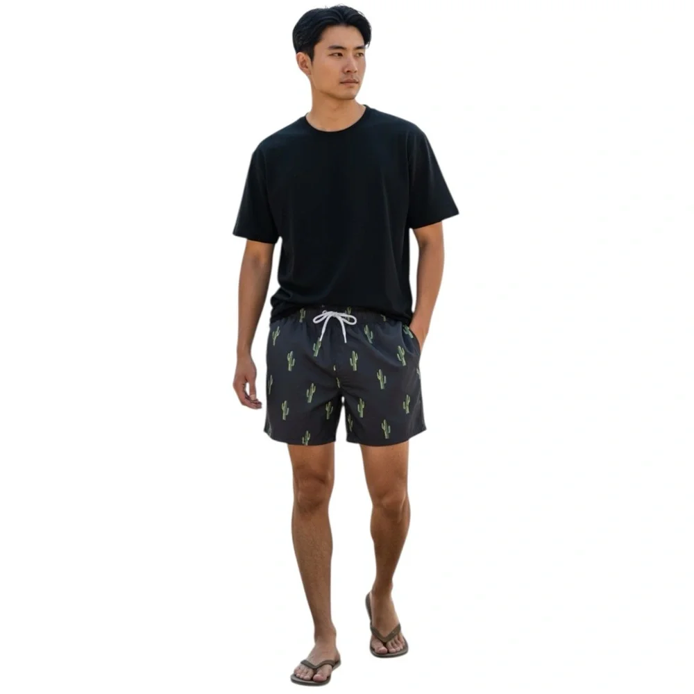 Hollister Black Swim Shorts with Green Cactus Size Small 🌵🌊